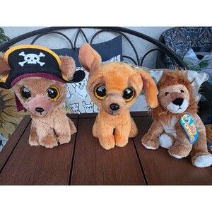 Lot of 3 Ty Beanie Boos - Rowan Pirate Dog, Zuzu Chihuahua, Midas Lion Plush